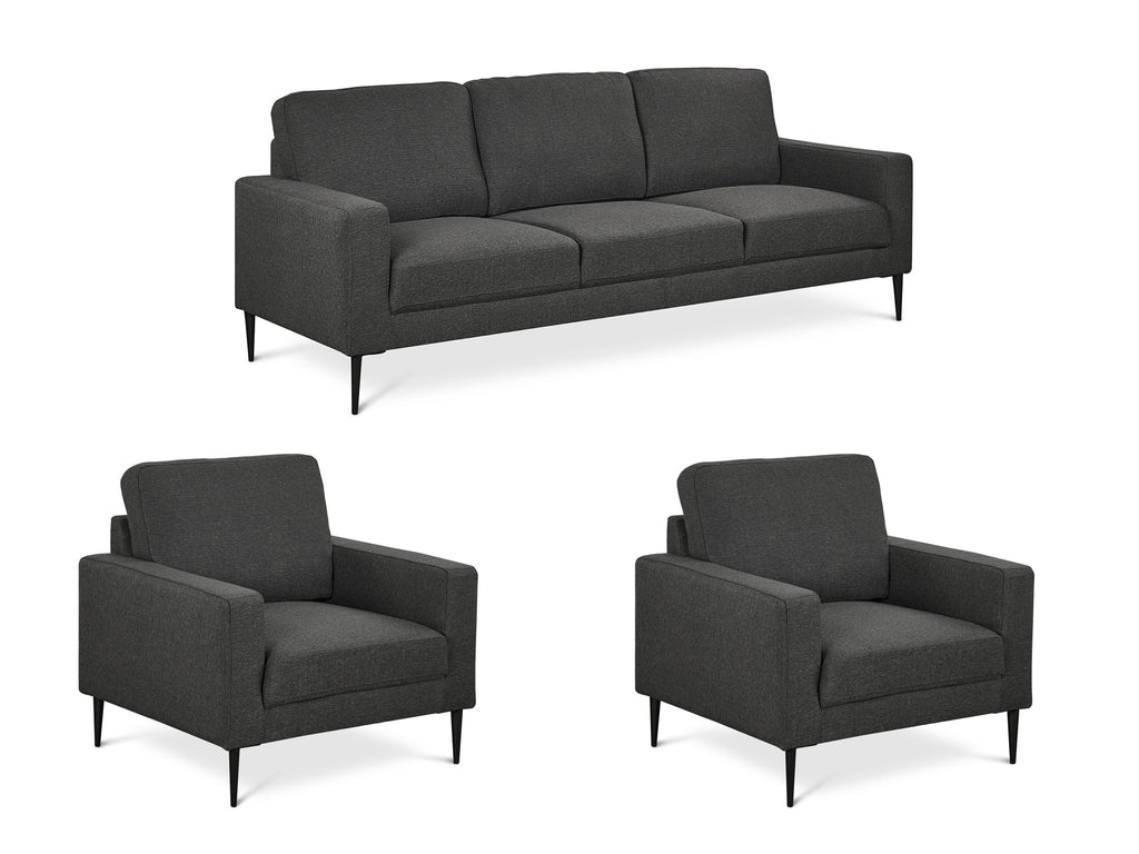 Toronto 3 Piece Sofa Set with 2 Occasional Fabric Chair - Dark Grey