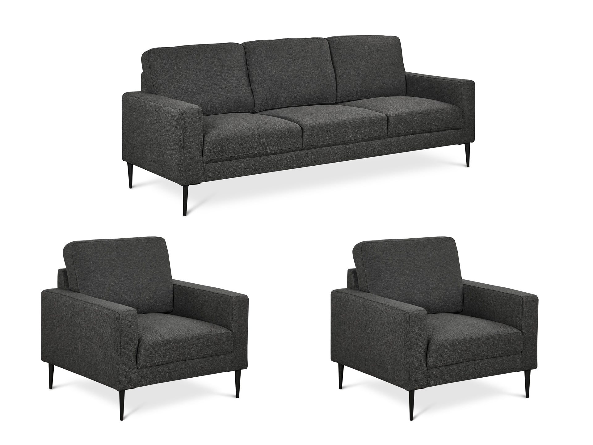 Toronto 3 Piece Sofa Set with 2 Occasional Fabric Chair - Dark Grey