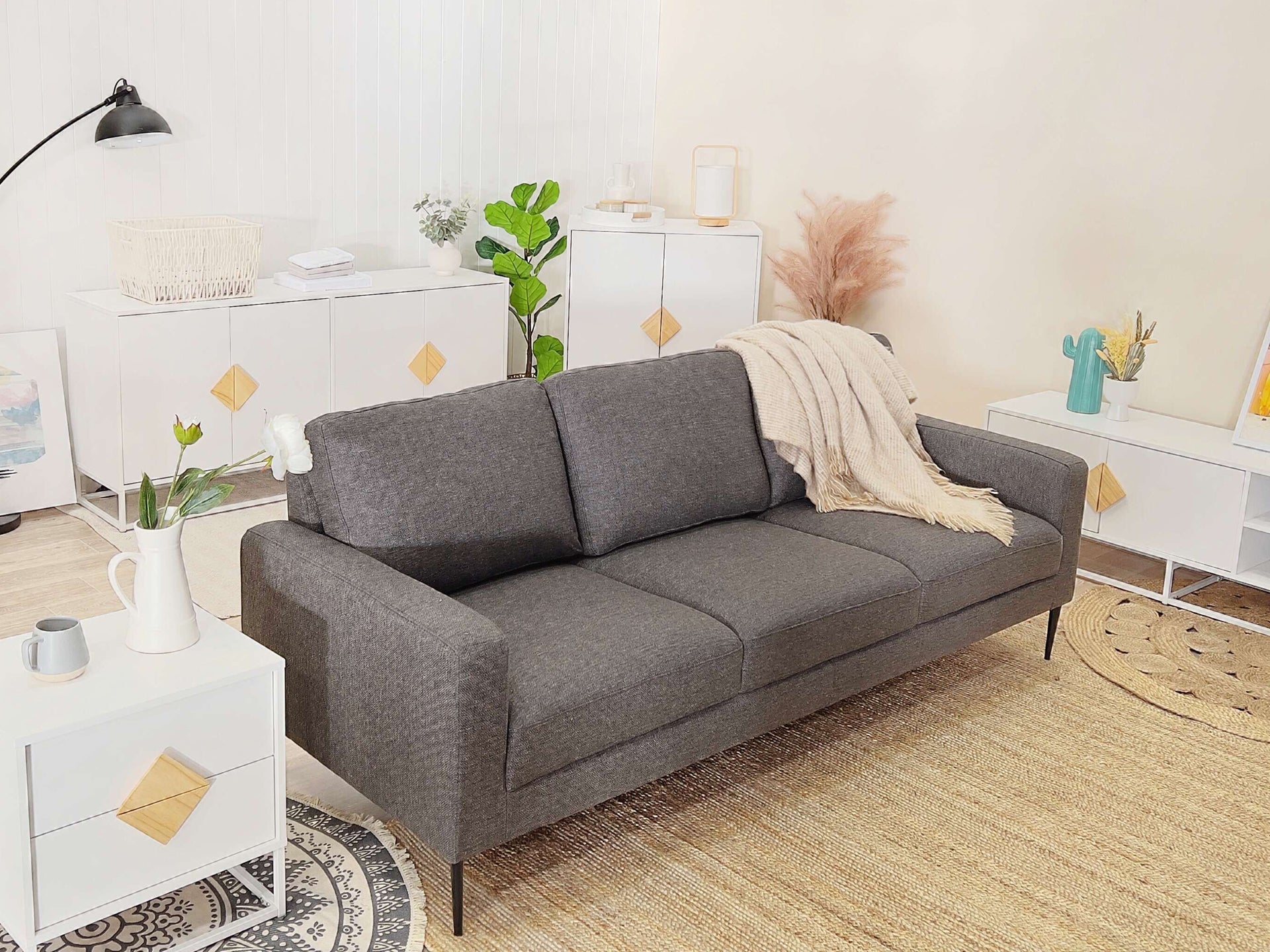 Toronto 3 Seater Fabric Sofa - Dark Grey