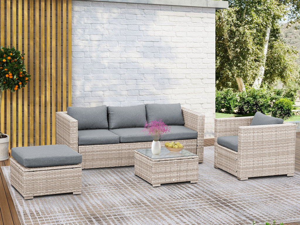 Cebu 4 Piece Rattan Outdoor Sofa Set - Beige