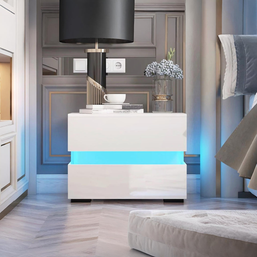 Zion LED Bedside Table - White