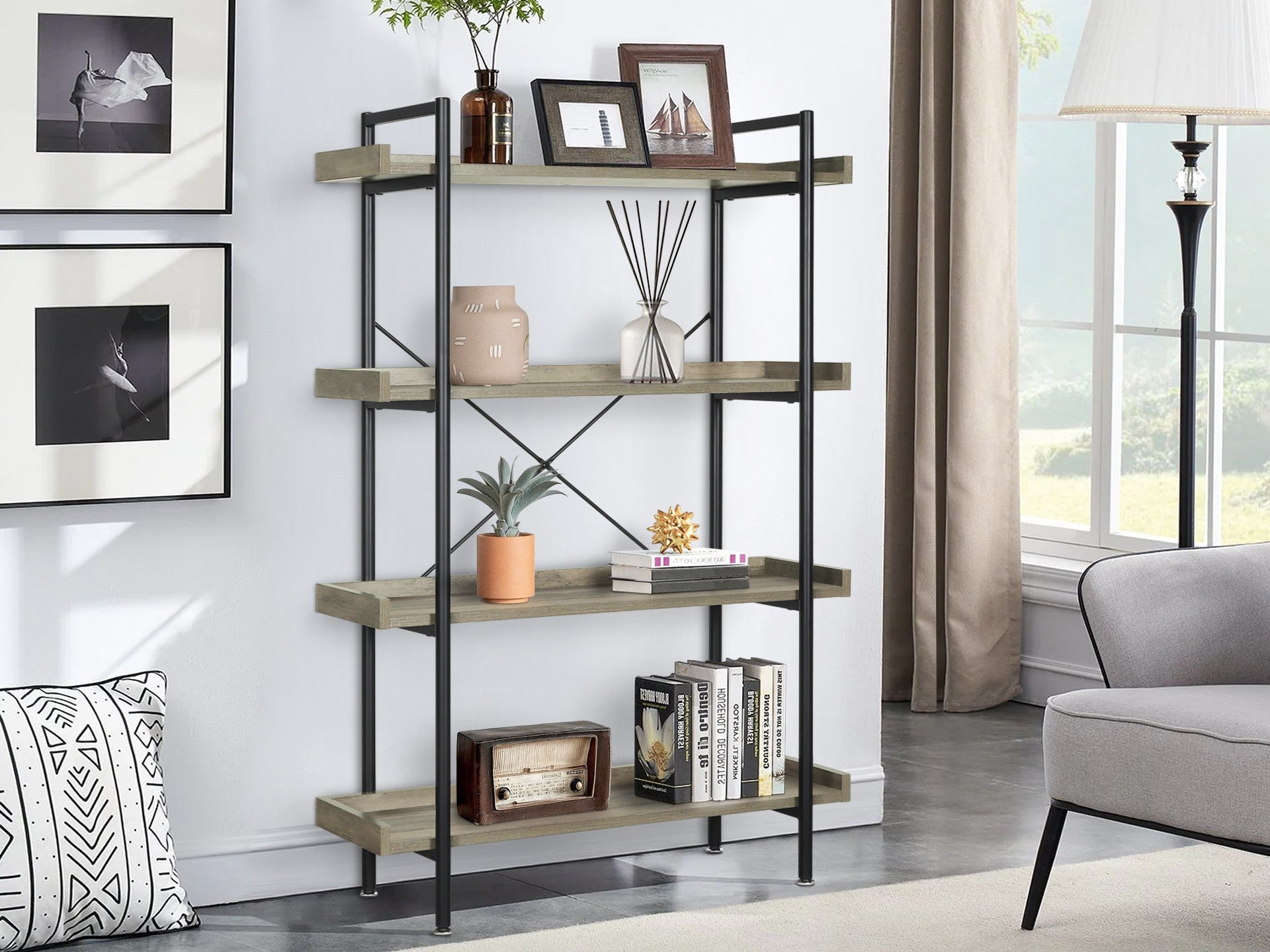 Rudolf 4 Tier Bookshelf - Oak