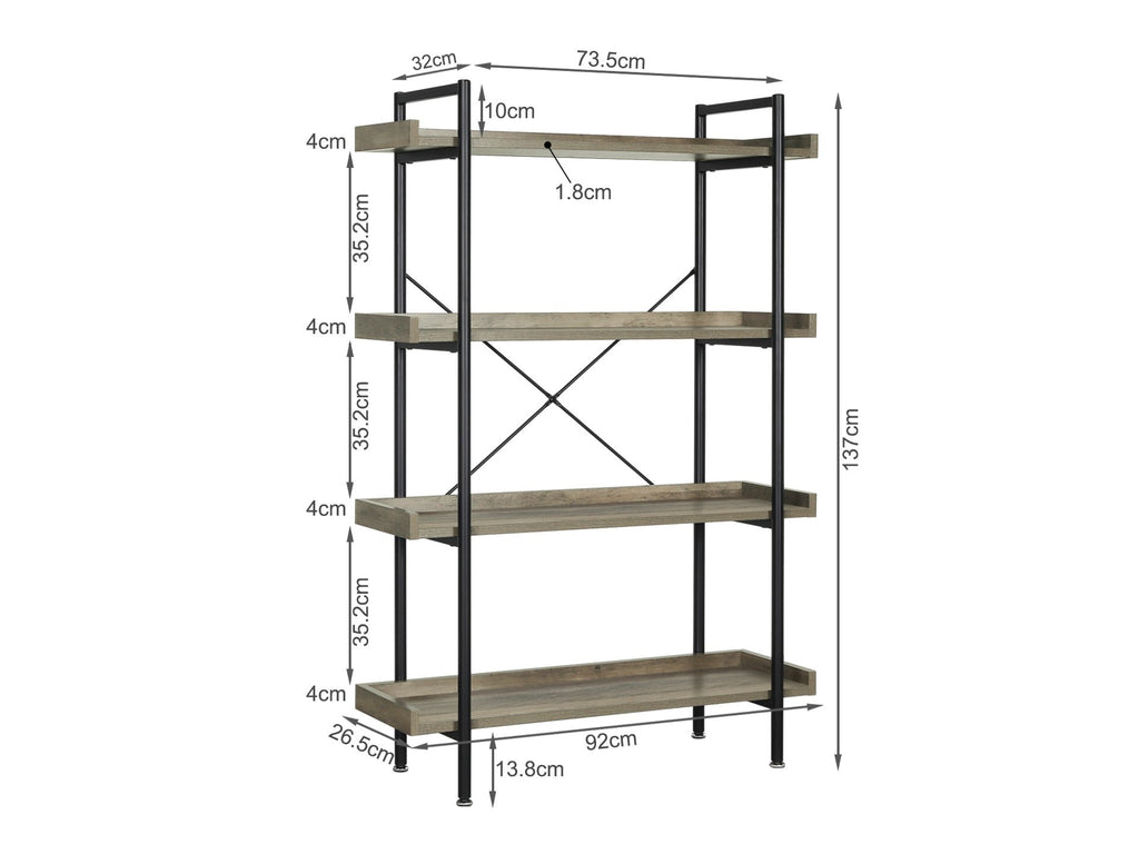 Rudolf 4 Tier Bookshelf - Oak