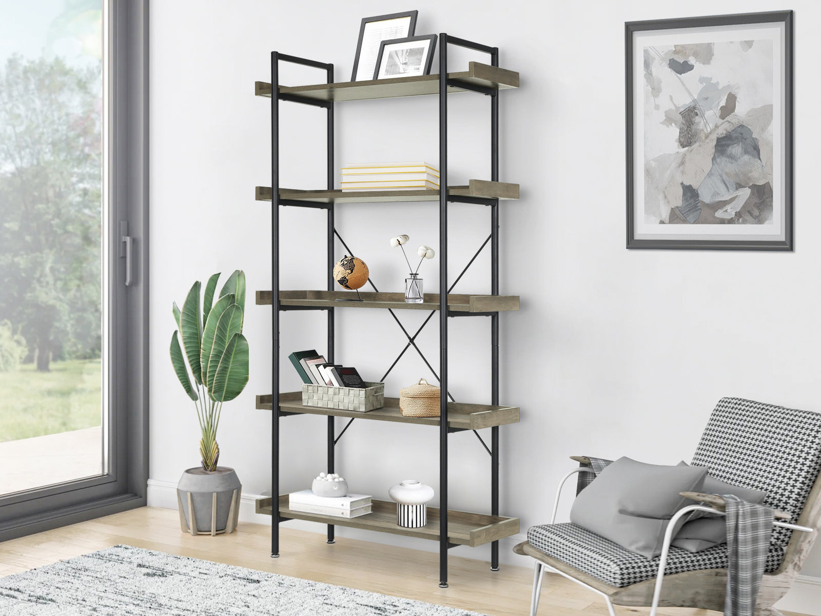 RUDOLF 5 Tier Bookshelf - Oak