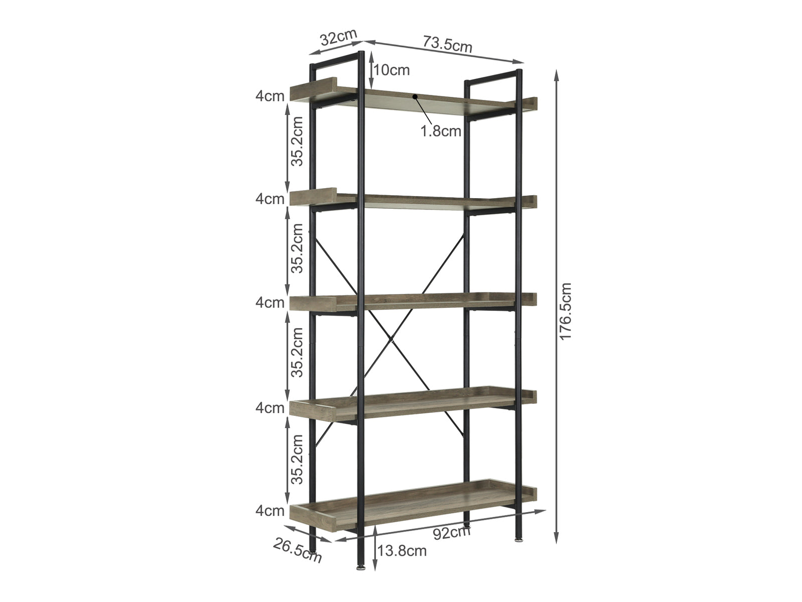 RUDOLF 5 Tier Bookshelf - Oak