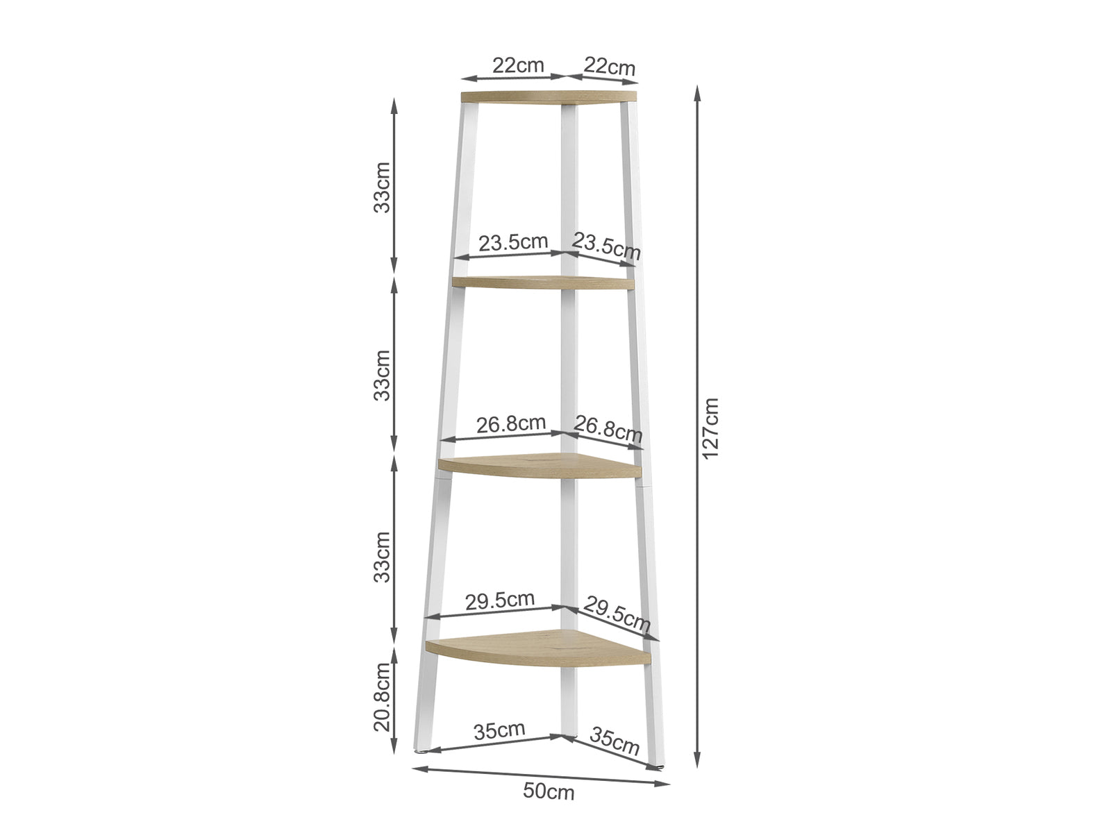 Tai 4 Tier Wooden Corner Bookshelf - Oak + White