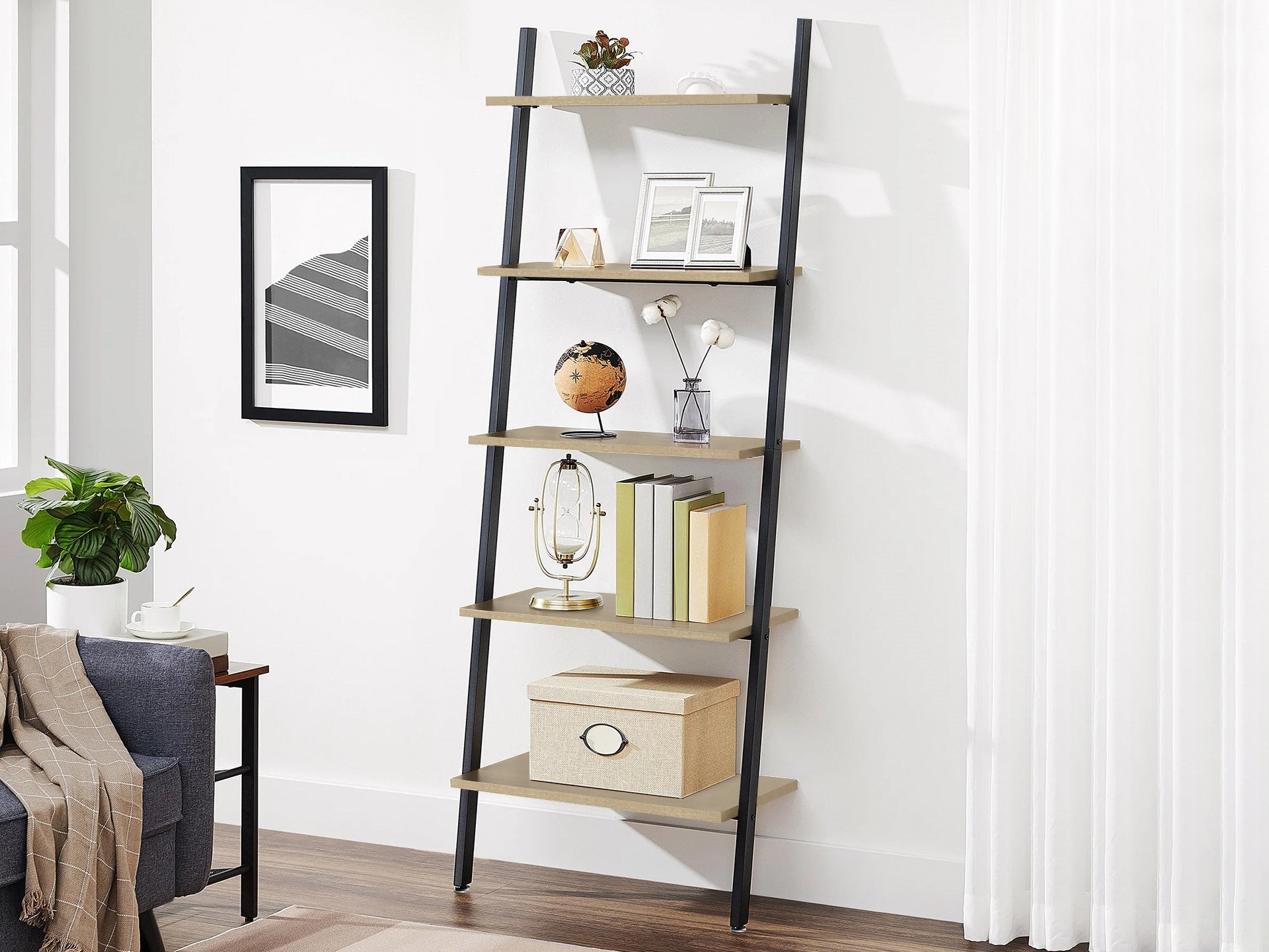 Tuz 5 Tier Wooden Ladder Bookshelf - Oak
