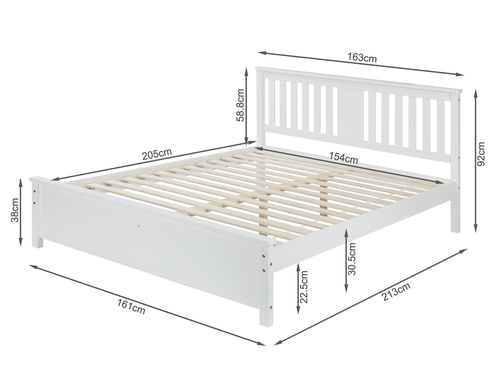 Castor Queen Wooden Bed Frame - White