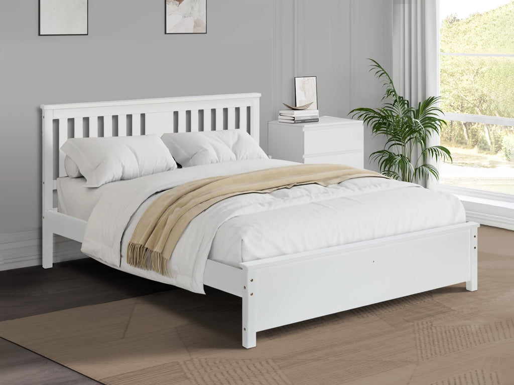 Castor Queen Wooden Bed Frame - White