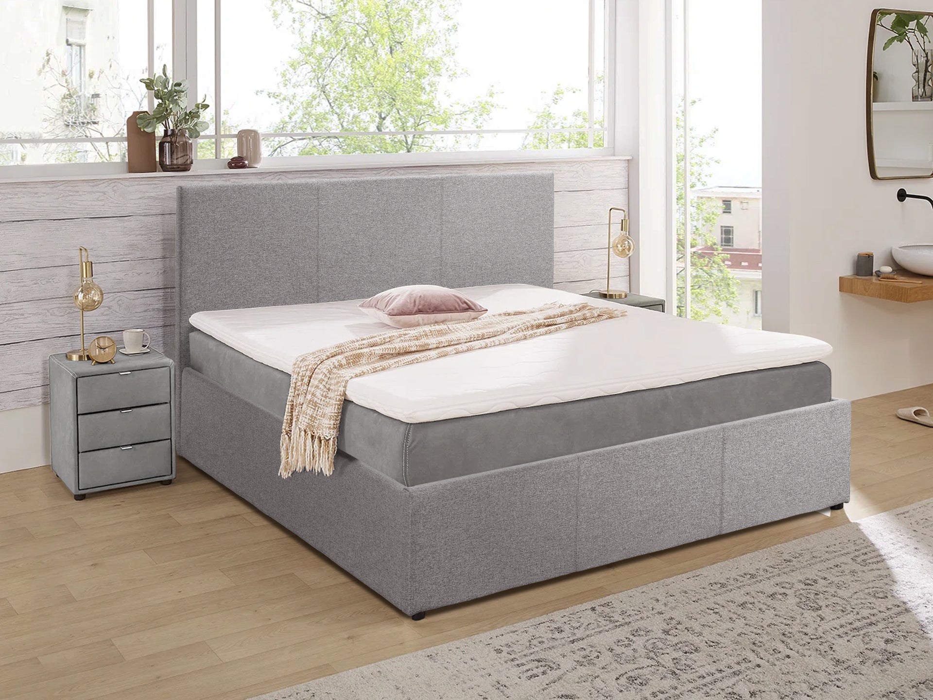 Carbine Queen Gas Lift Storage Bed Frame - Light Grey