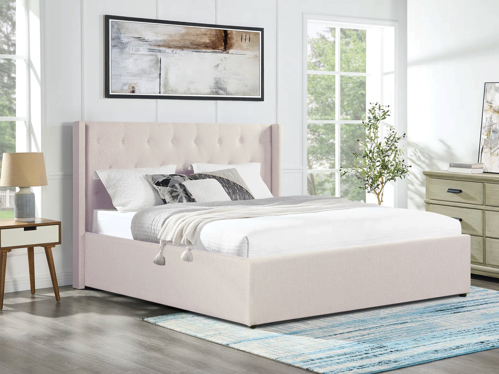 Johnson Queen Gas Lift Storage Bed Frame - Beige