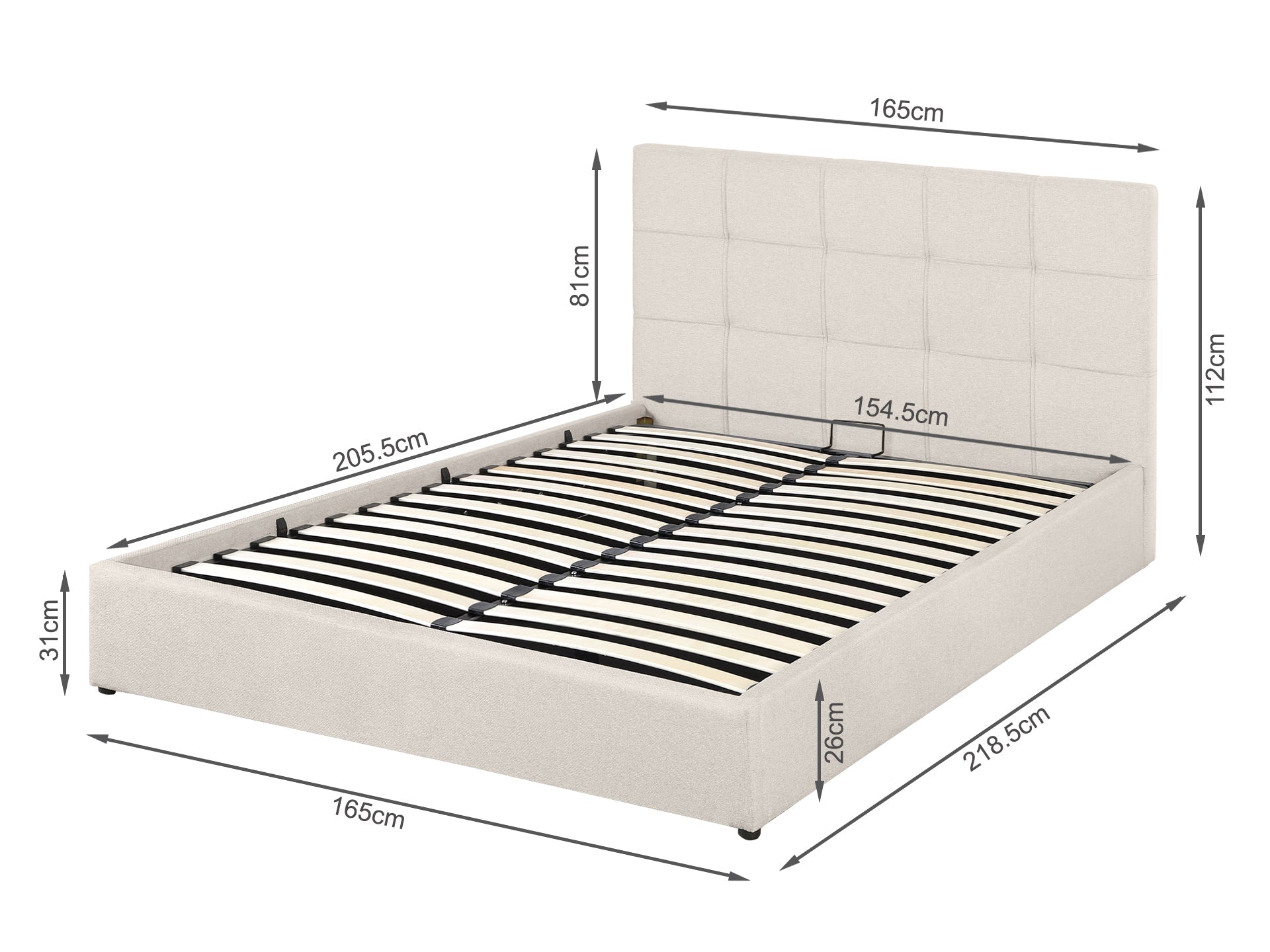 Torbert Queen Gas Lift Storage Bed Frame - Light Grey