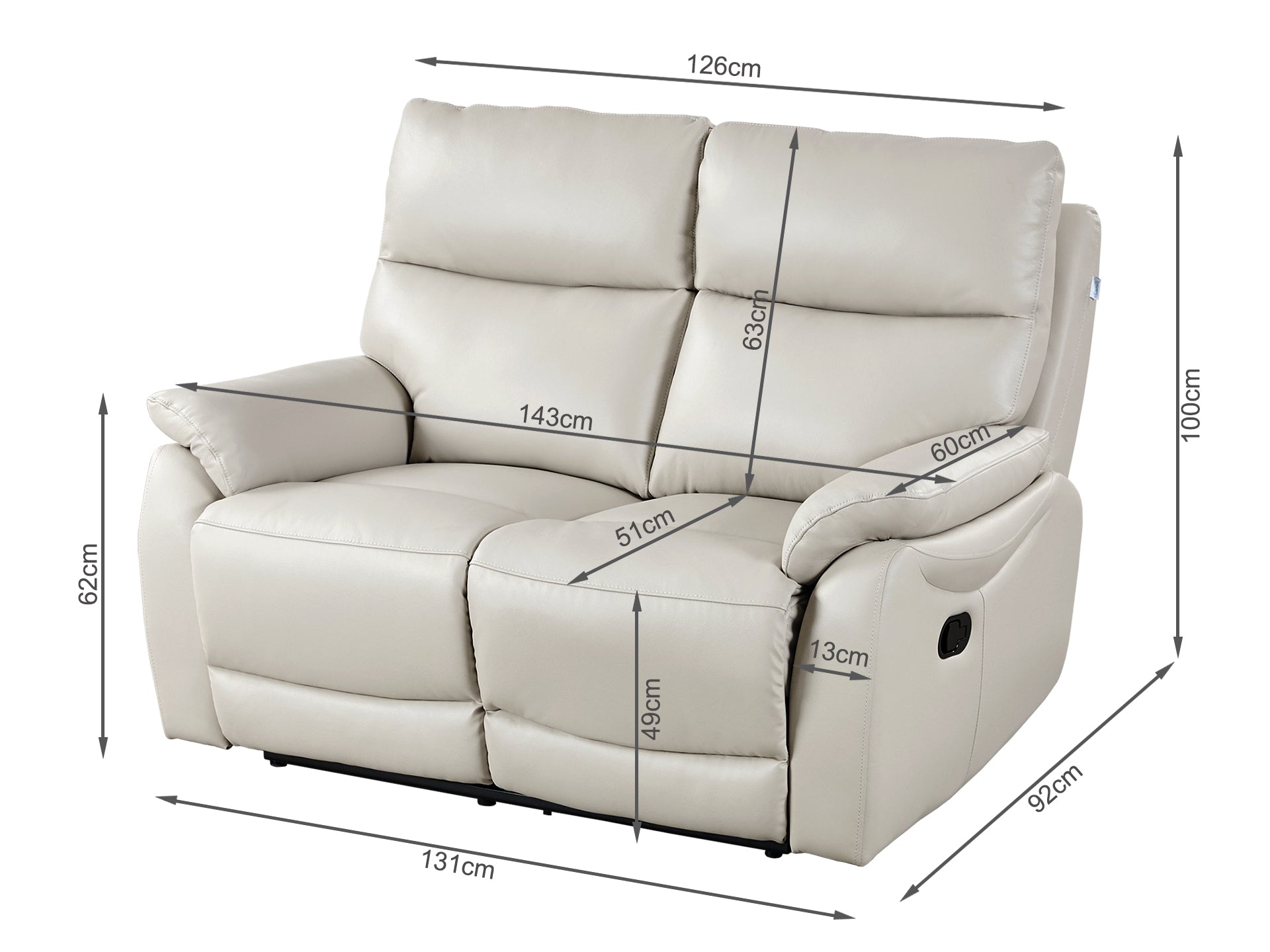 Charlton Leather 2 Seater Recliner Sofa - Beige