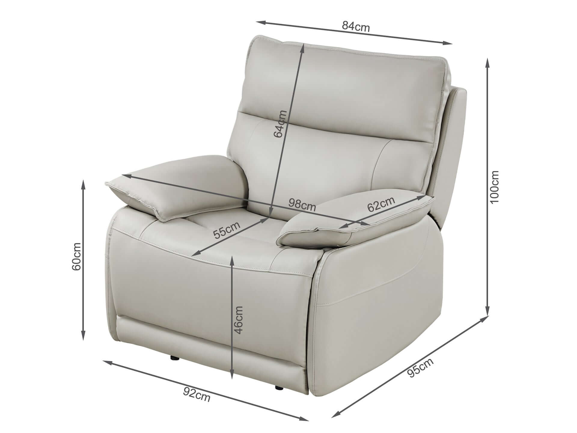 Wellsford Manual Leather Recliner Chair - Grey