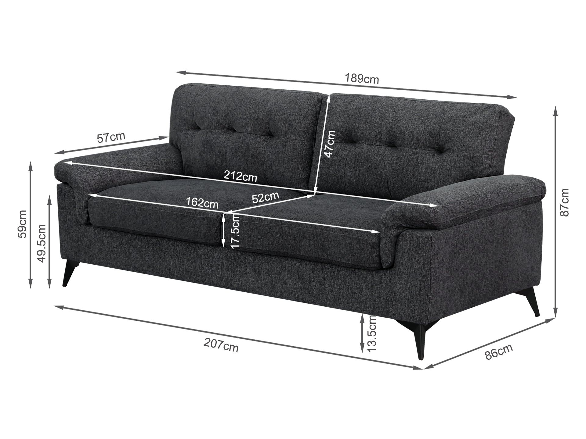 Darien 3 Seater Sofa - Dark Grey