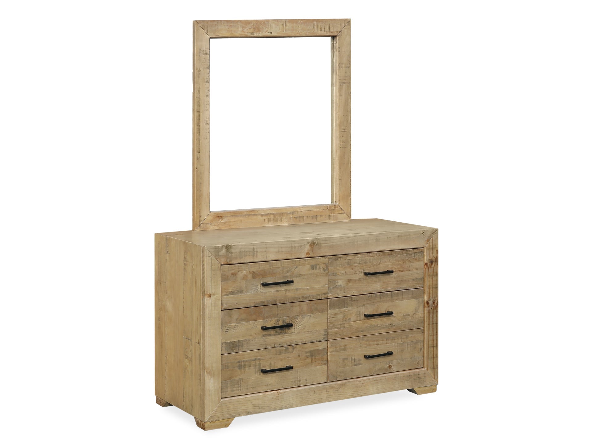 Argento Solid Wood 6 Drawer Dresser with Mirror - Delhi