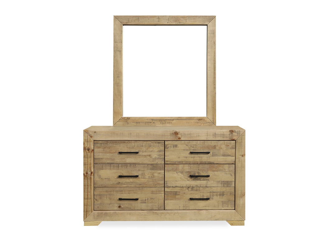 Argento Solid Wood 6 Drawer Dresser with Mirror - Delhi