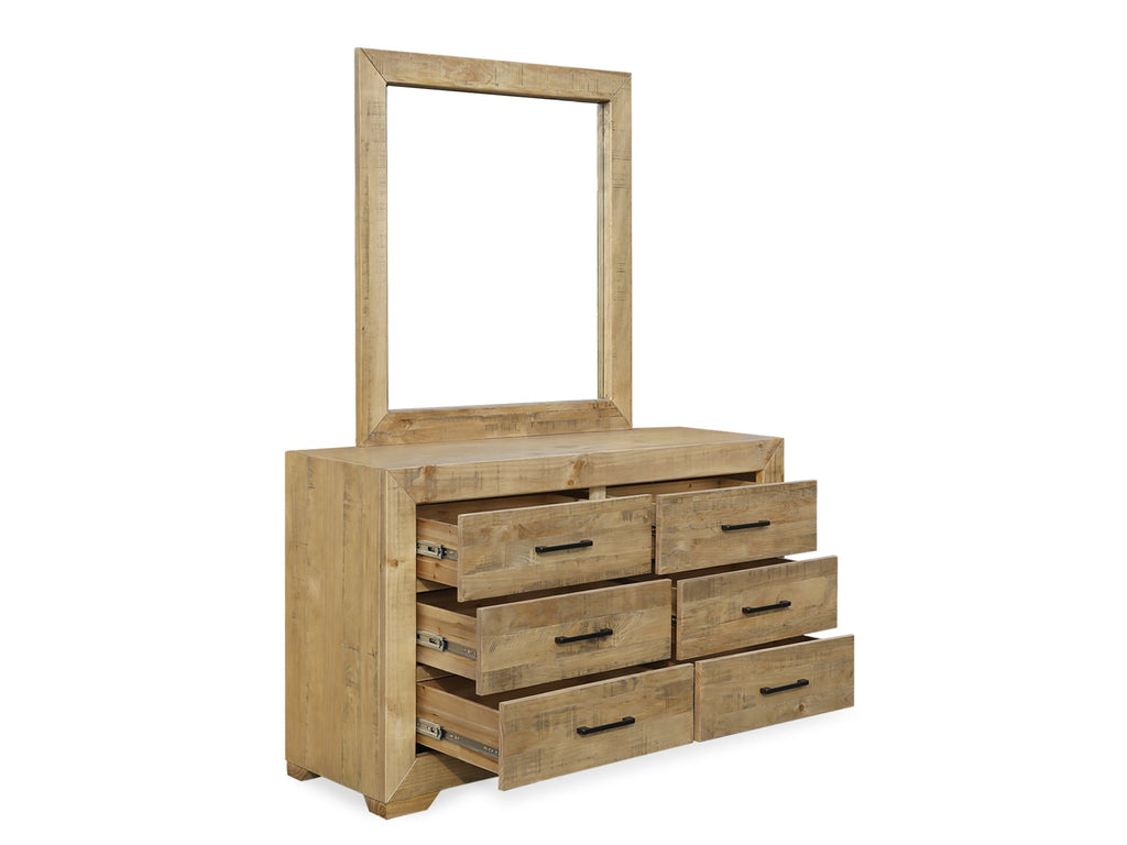 Argento Solid Wood 6 Drawer Dresser with Mirror - Delhi