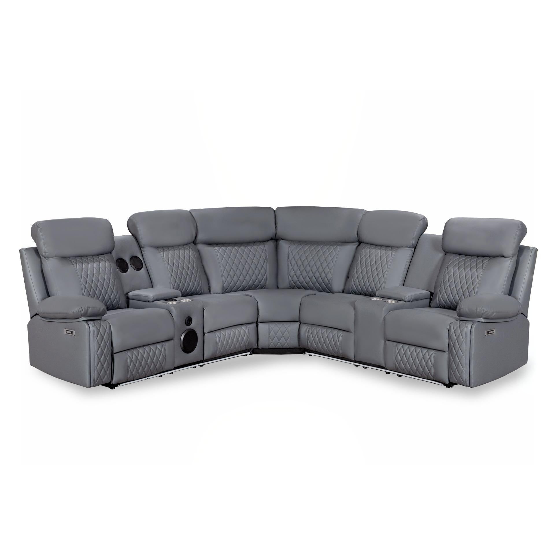 Grovetown Electric Recliner Corner Sofa with LED and Speaker - Grey