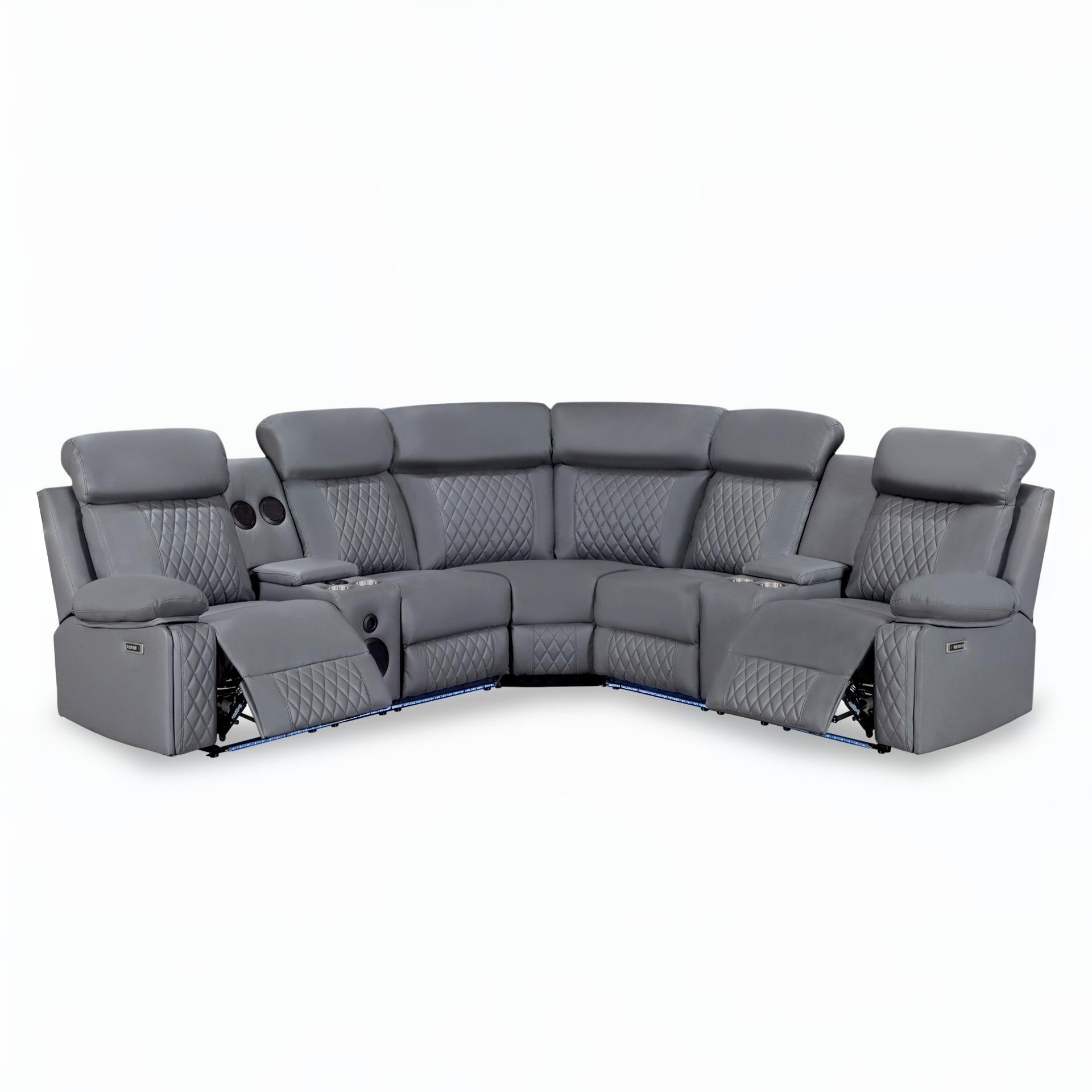 Grovetown Electric Recliner Corner Sofa with LED and Speaker - Grey
