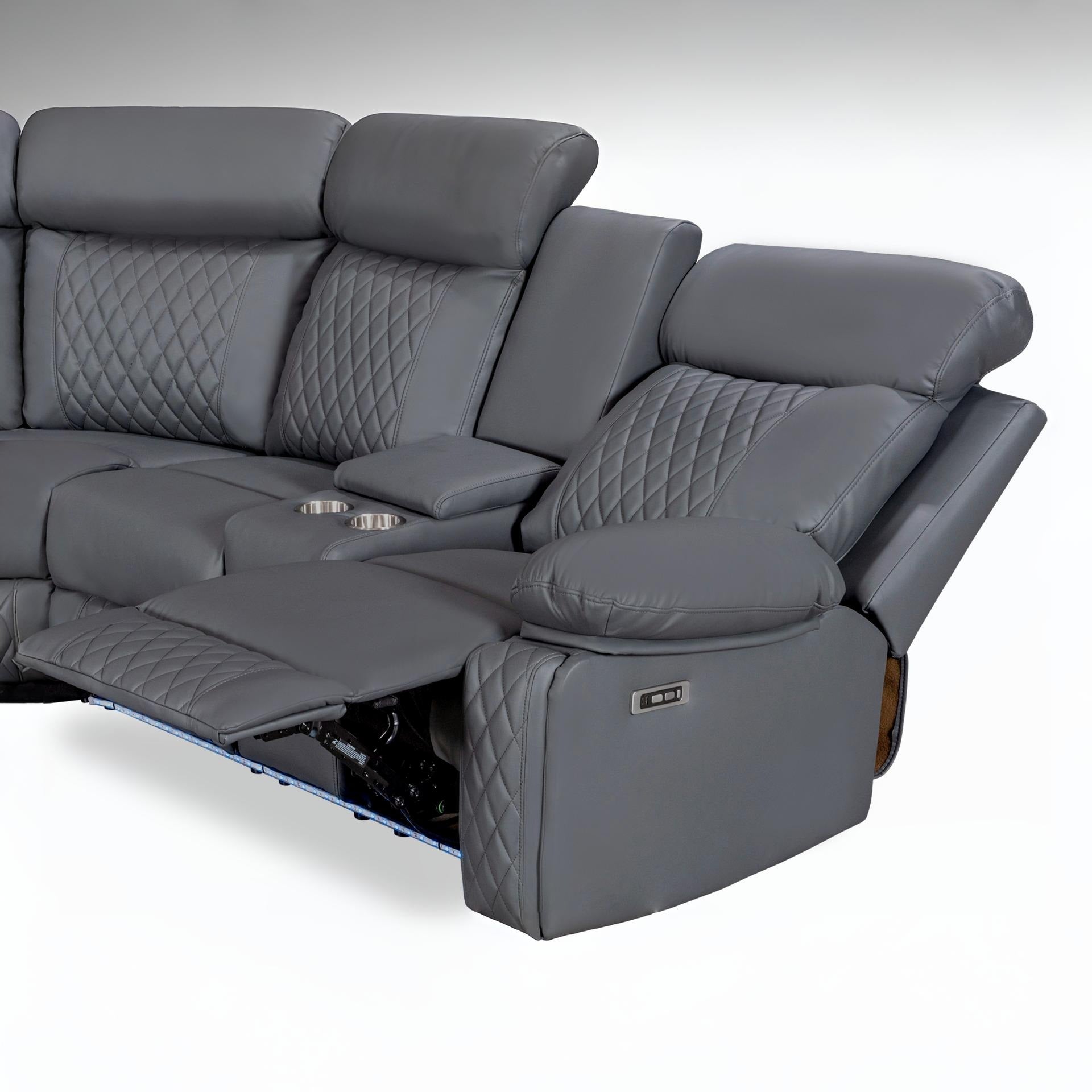Grovetown Electric Recliner Corner Sofa with LED and Speaker - Grey