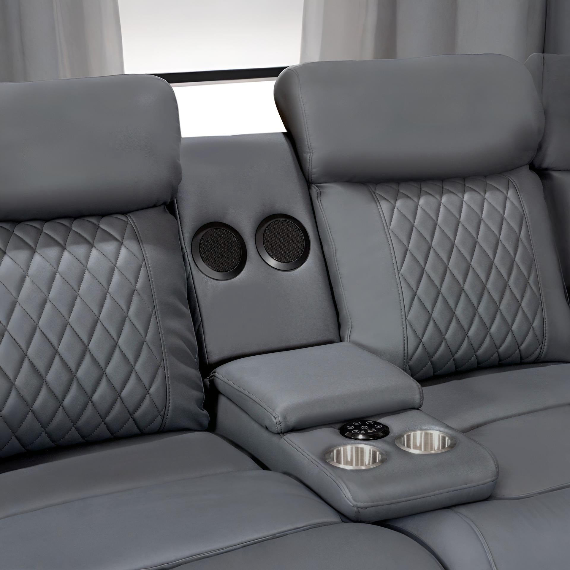 Grovetown Electric Recliner Corner Sofa with LED and Speaker - Grey