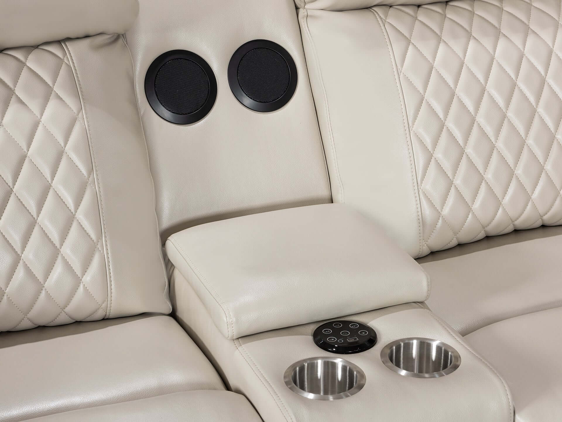 Grovetown Electric Recliner Corner Sofa with LED and Speaker - Beige