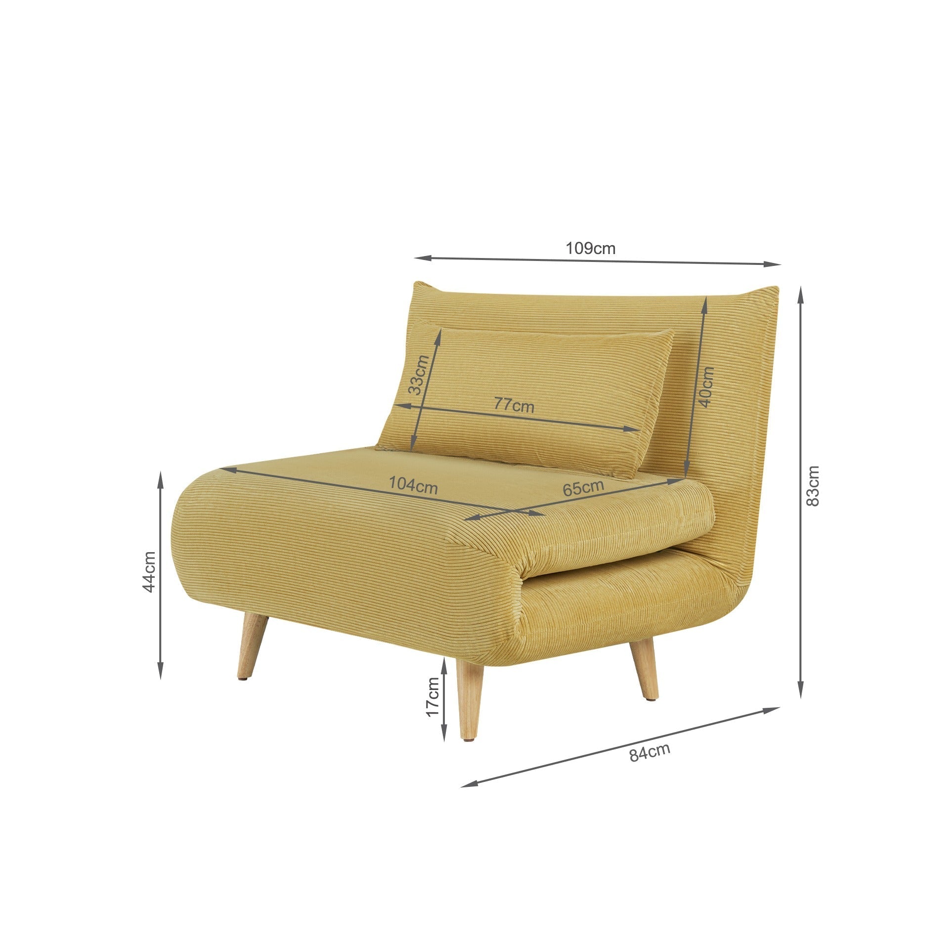 Hastings 1 Seater Fold-Out Sofa Bed - Yellow