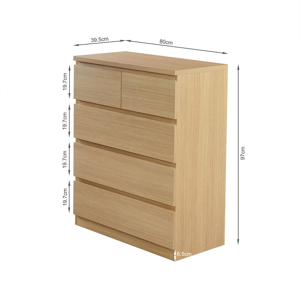 TONGASS 5 Drawer Tallboy - OAK