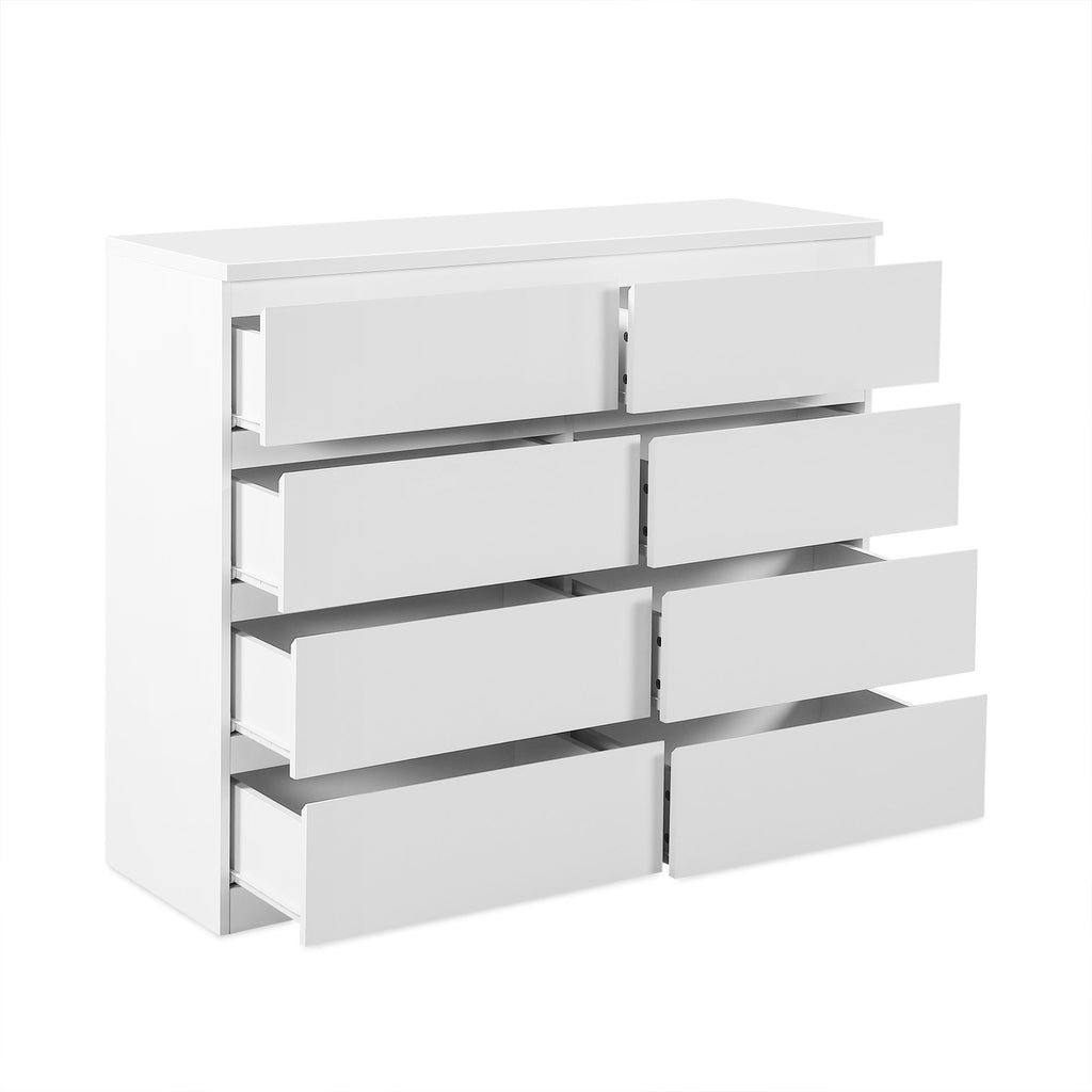Angeles High Gloss 8 Drawer Lowboy - White