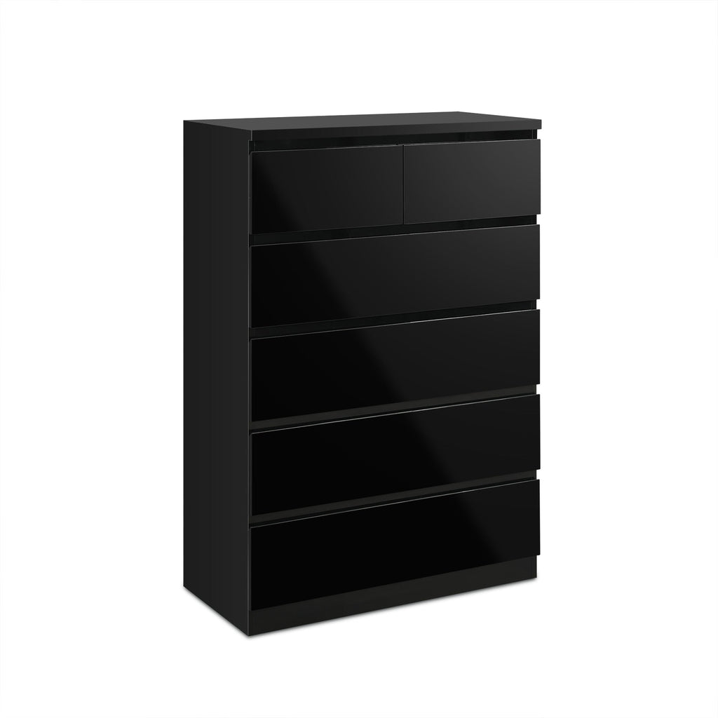 Angeles High Gloss 6 Drawer Tallboy - Black