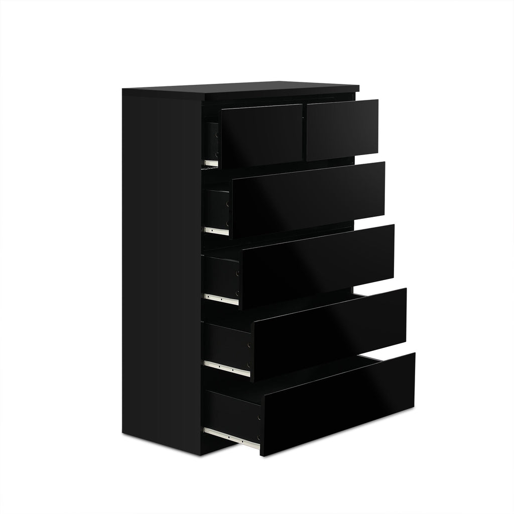 Angeles High Gloss 6 Drawer Tallboy - Black