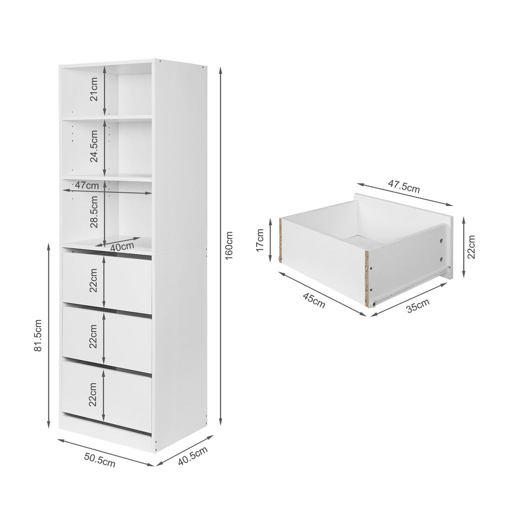 PAYETTE 3 Drawer & Shelf Wardrobe - WHITE