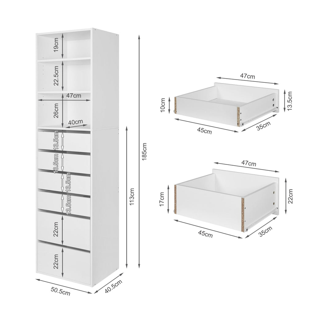 PAYETTE 6 Drawer & 3 Shelf Wardrobe - WHITE