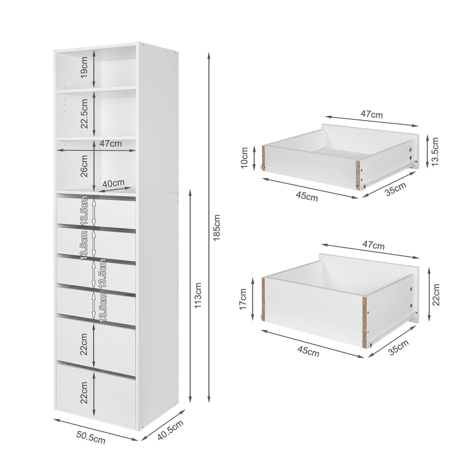 PAYETTE 6 Drawer & 3 Shelf Wardrobe - WHITE