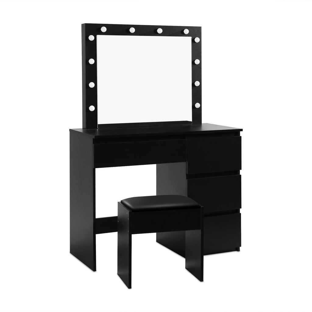 Begonia 2 Piece Dressing Table with Mirror & Stool Set - BLACK