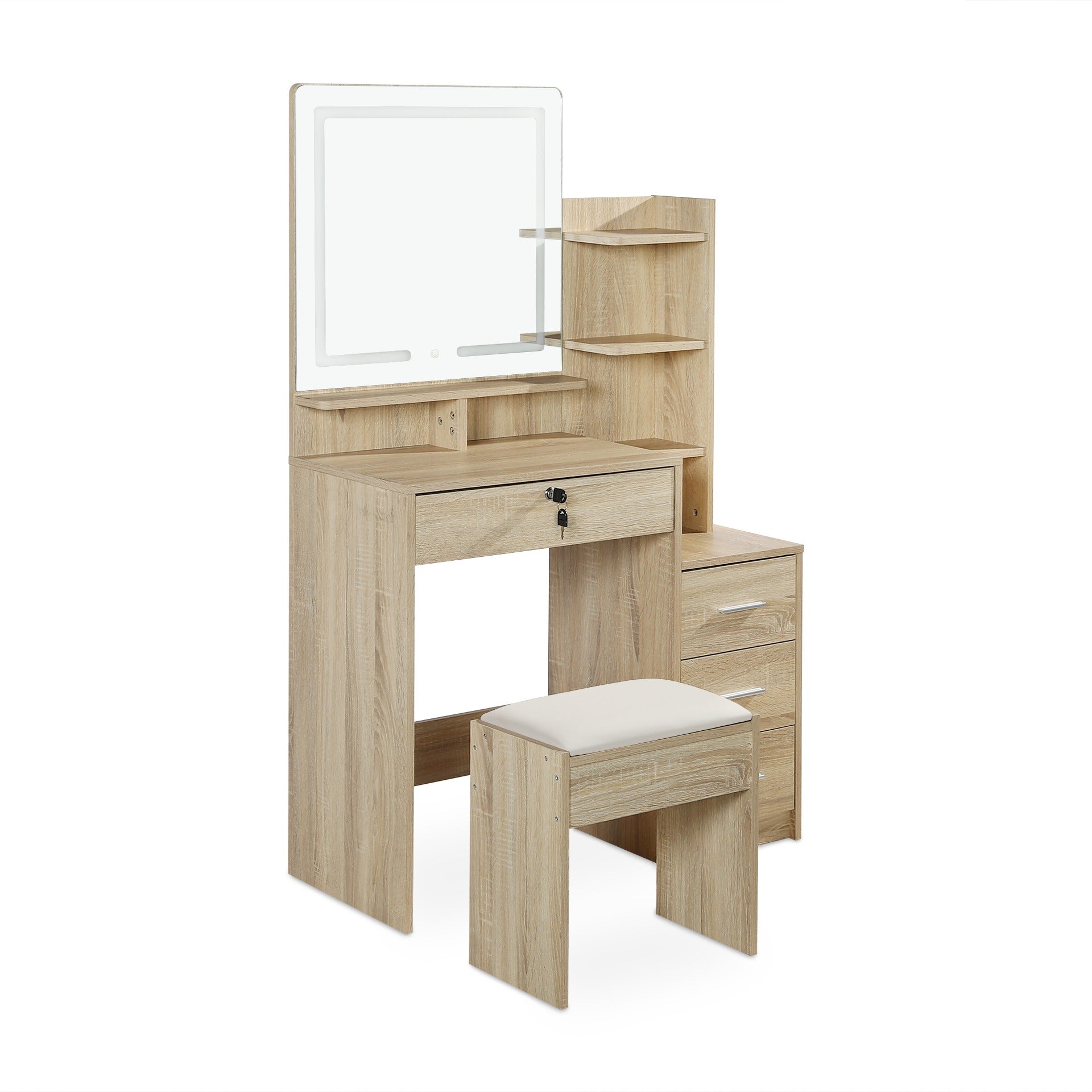 Gardenia 2 Piece Dressing Table with Mirror & Stool Set - Oak