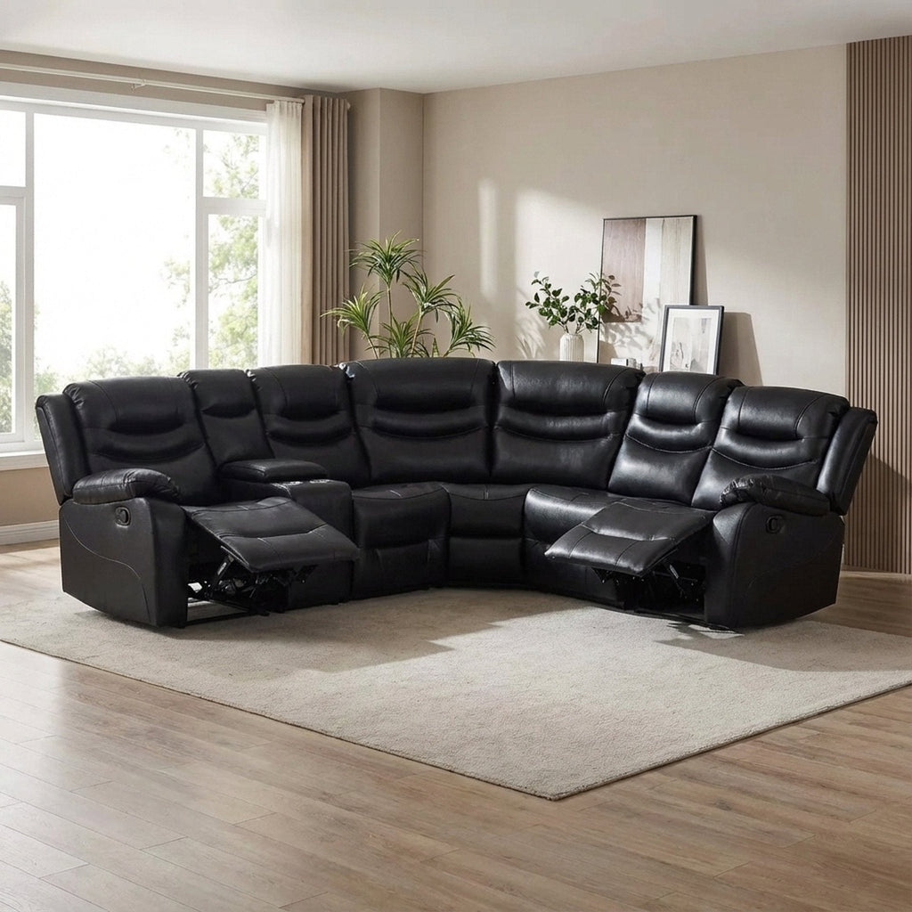Silverdale Air Leather Manual Recliner Corner Sofa - Black