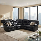 Silverdale Air Leather Manual Recliner Corner Sofa - Black