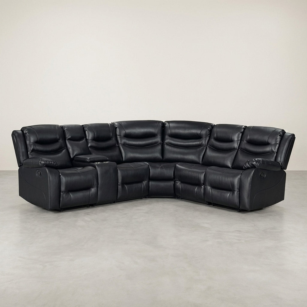 Silverdale Air Leather Manual Recliner Corner Sofa - Black