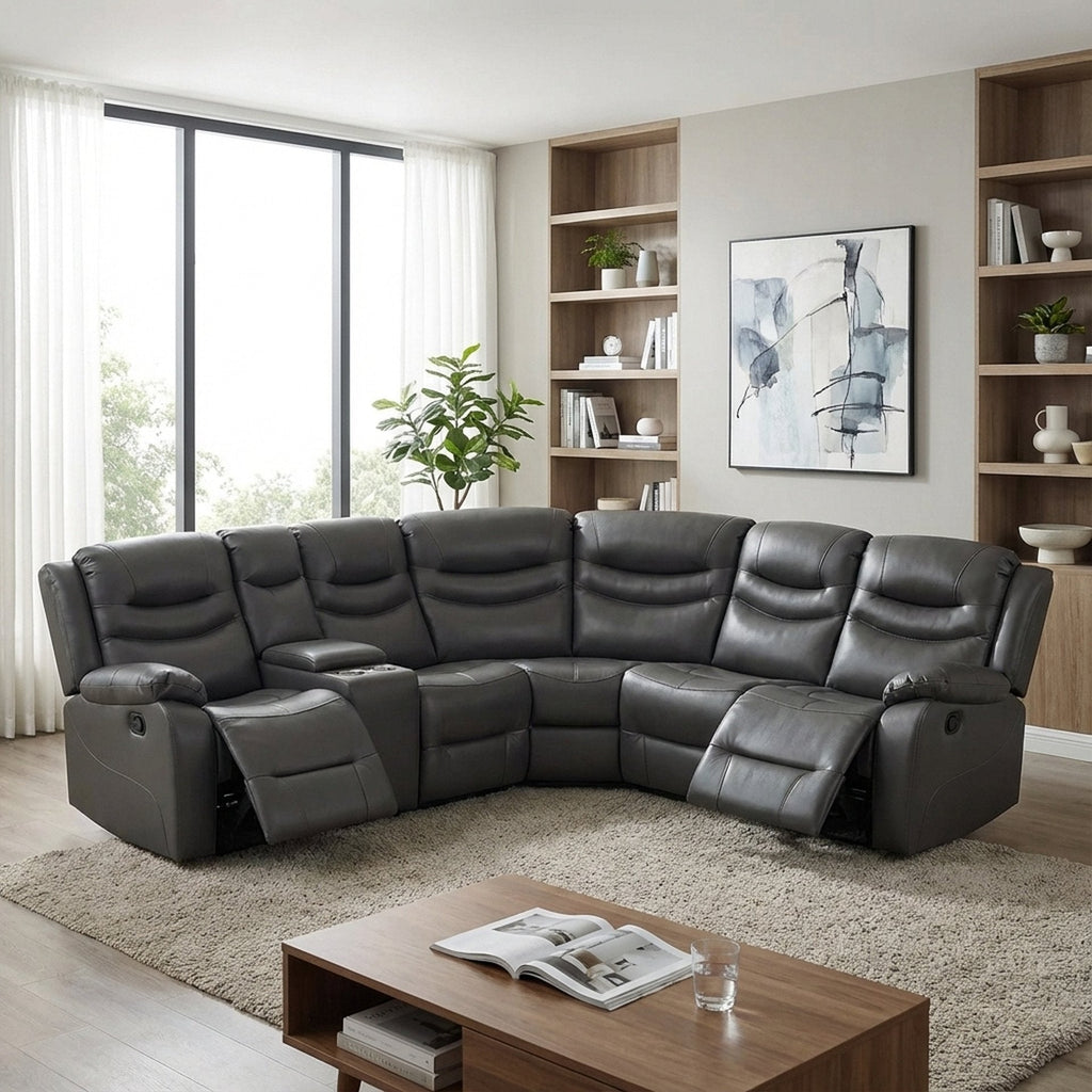 Silverdale Air Leather Manual Recliner Corner Sofa - Grey