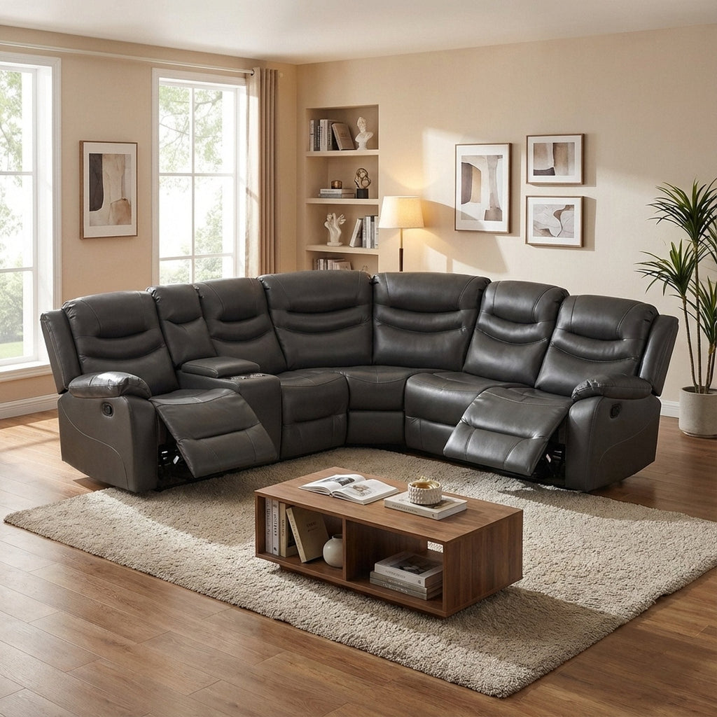 Silverdale Air Leather Manual Recliner Corner Sofa - Grey