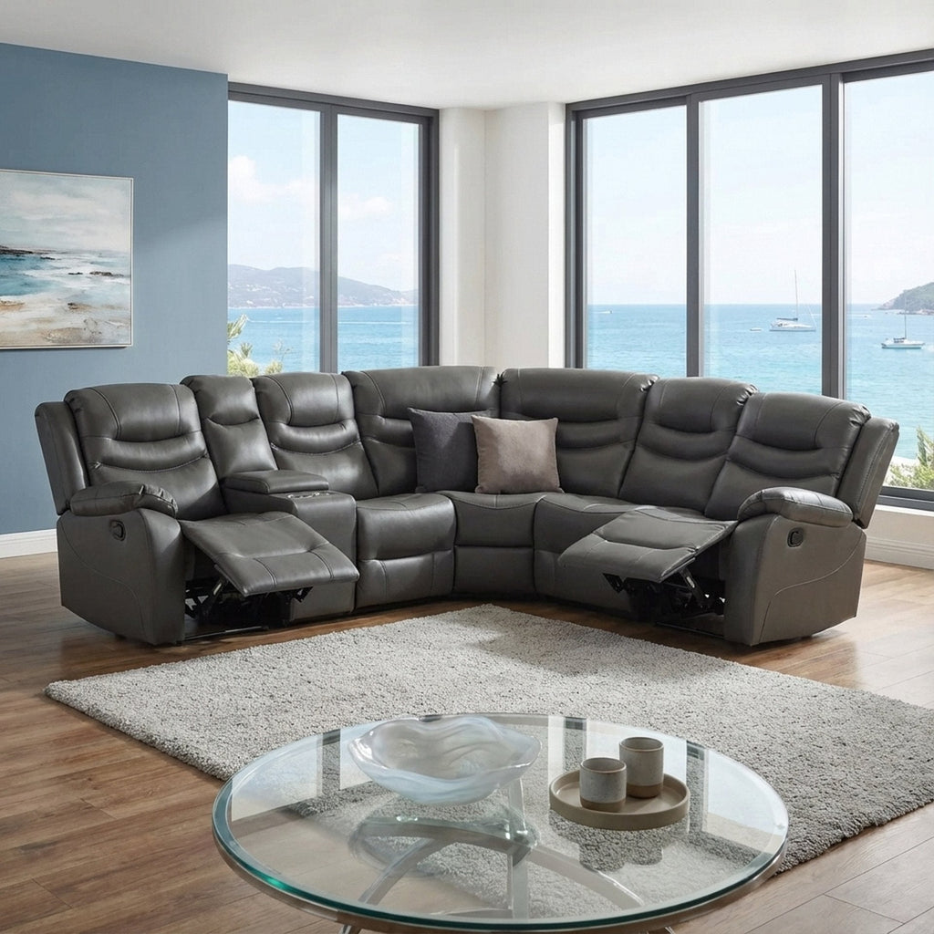 Silverdale Air Leather Manual Recliner Corner Sofa - Grey