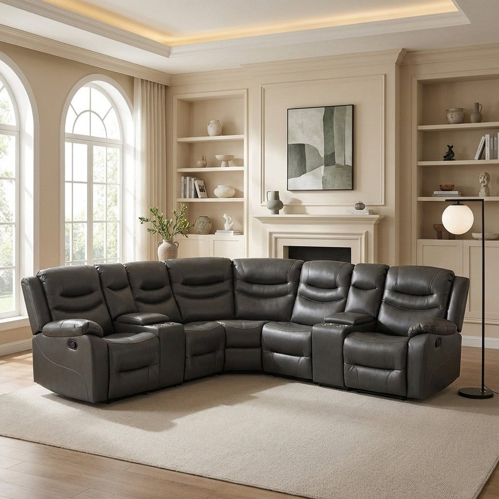 Silverdale Air Leather Manual Recliner Corner Sofa - Grey