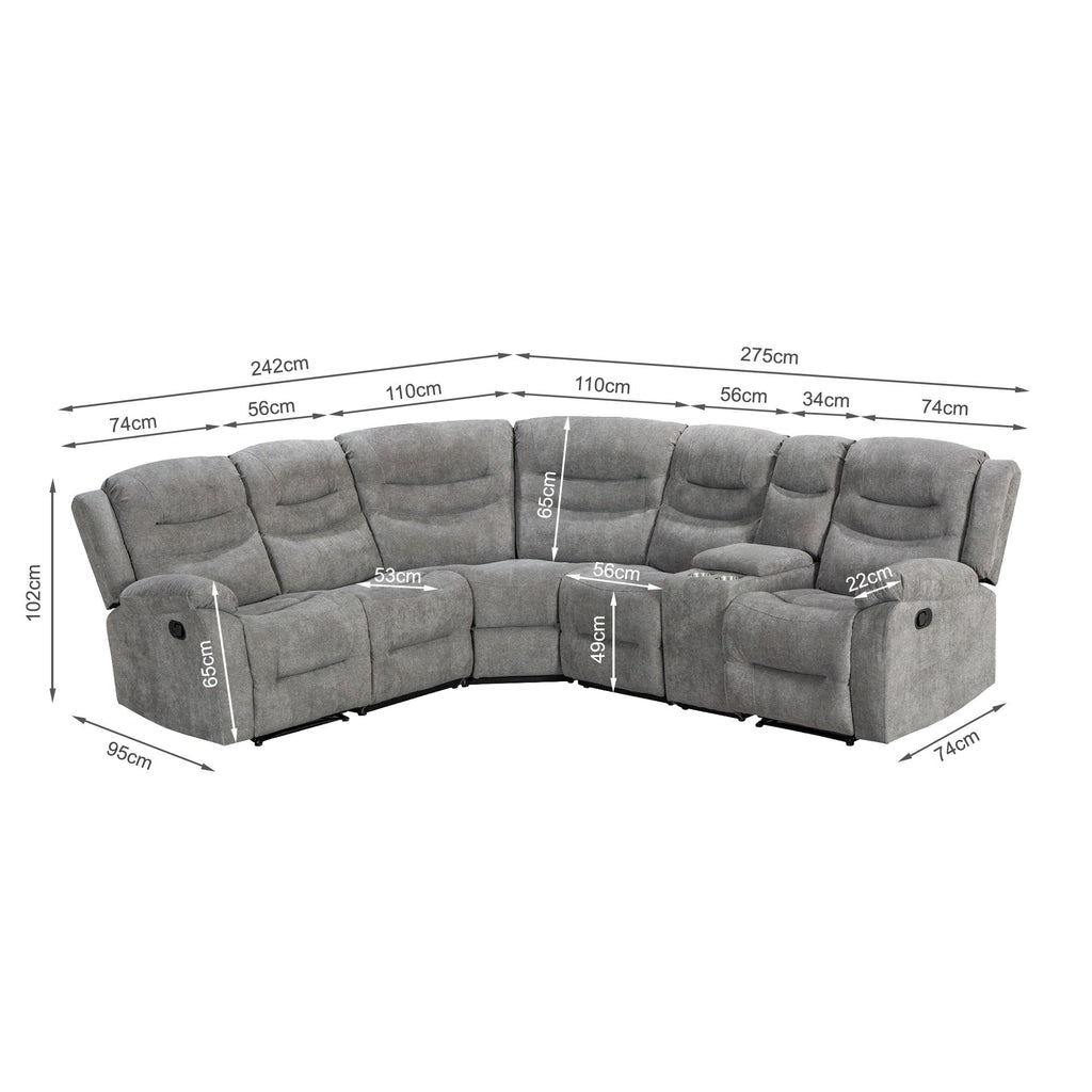 Silverdale Fabric Manual Recliner Corner Sofa - Grey