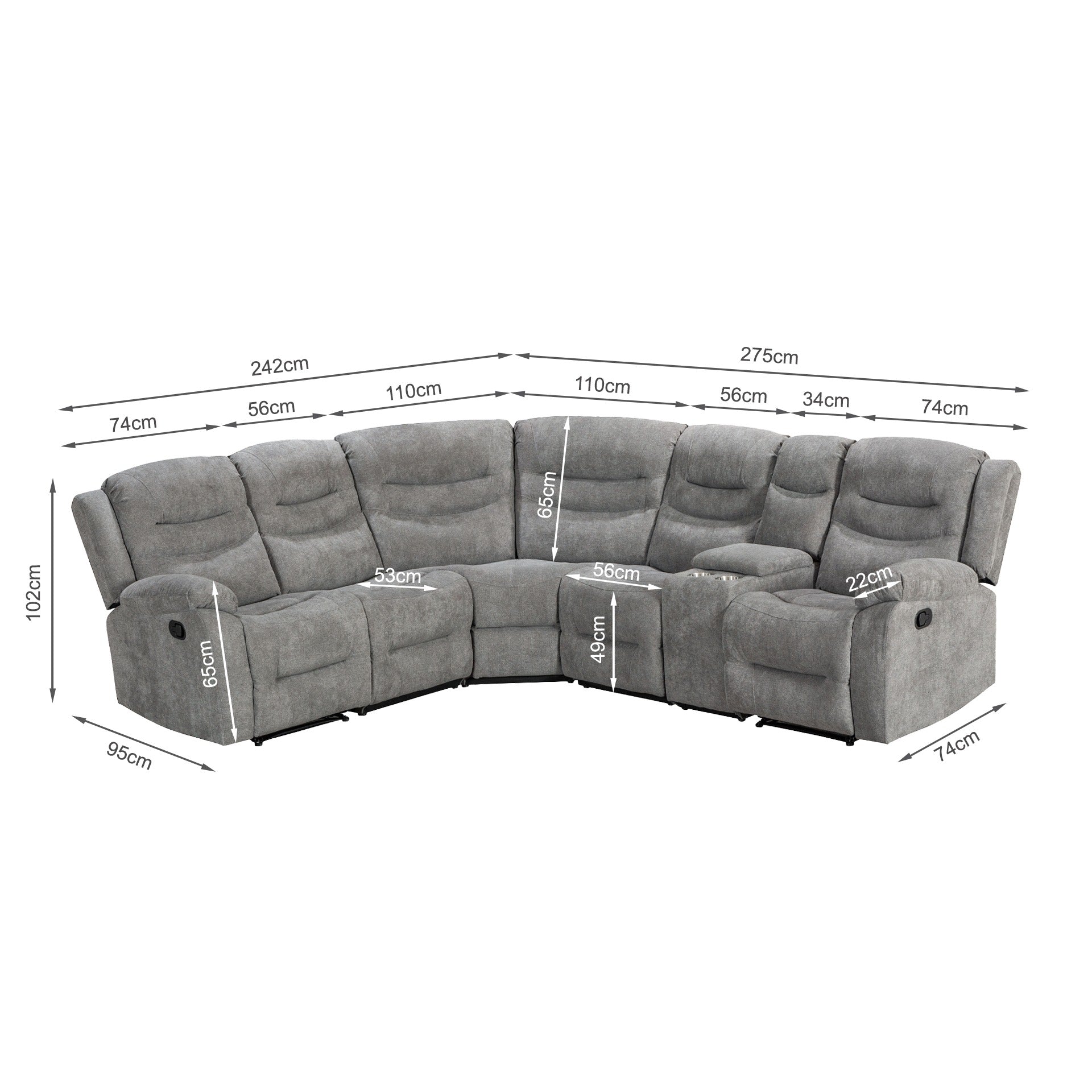 Silverdale Fabric Manual Recliner Corner Sofa - Grey