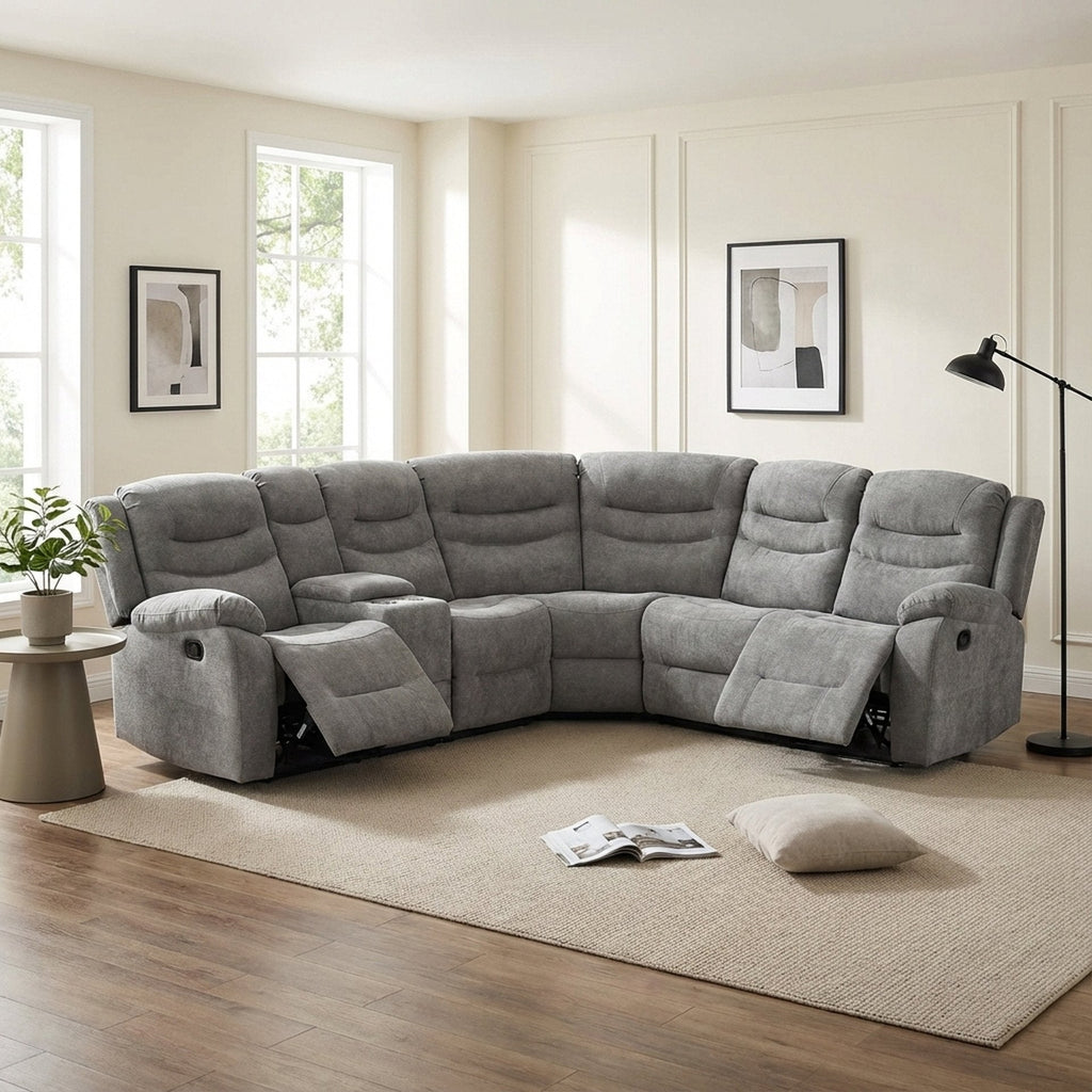 Silverdale Fabric Manual Recliner Corner Sofa - Grey