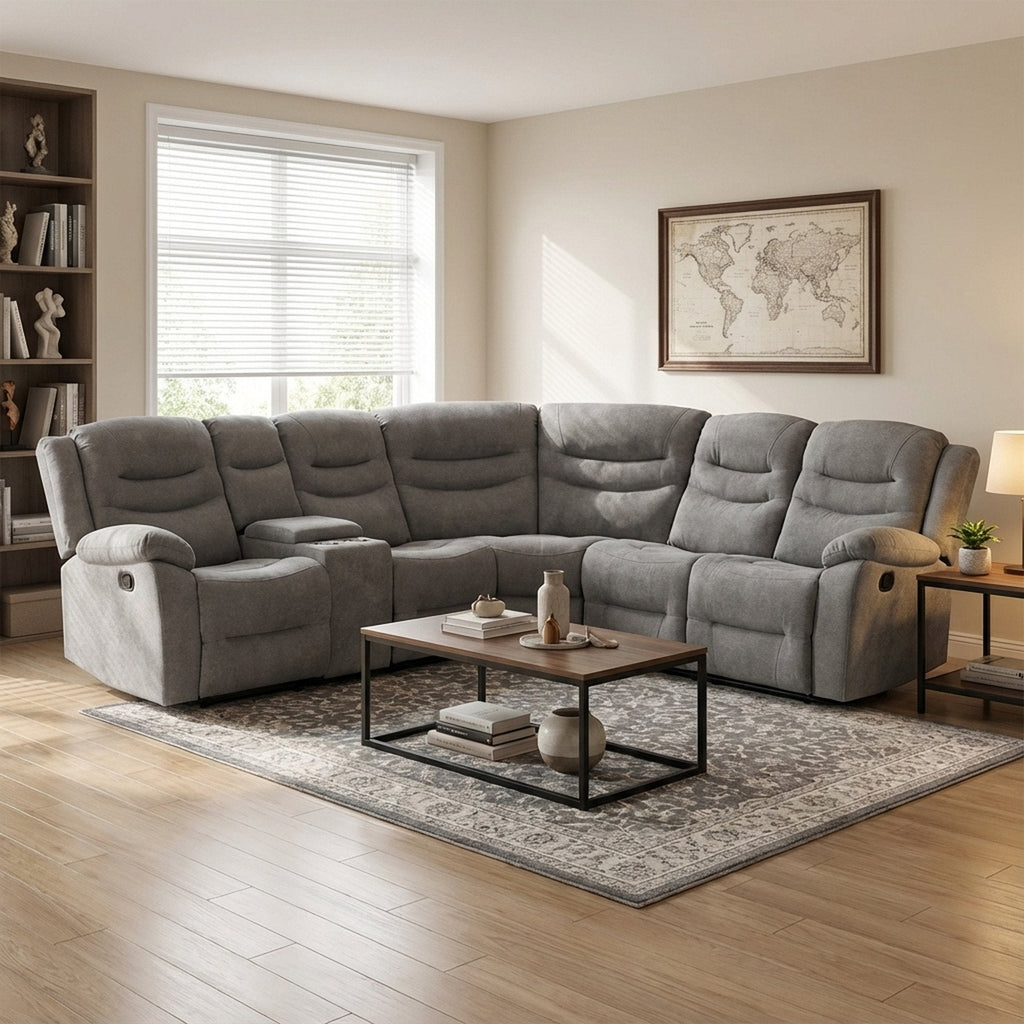 Silverdale Fabric Manual Recliner Corner Sofa - Grey