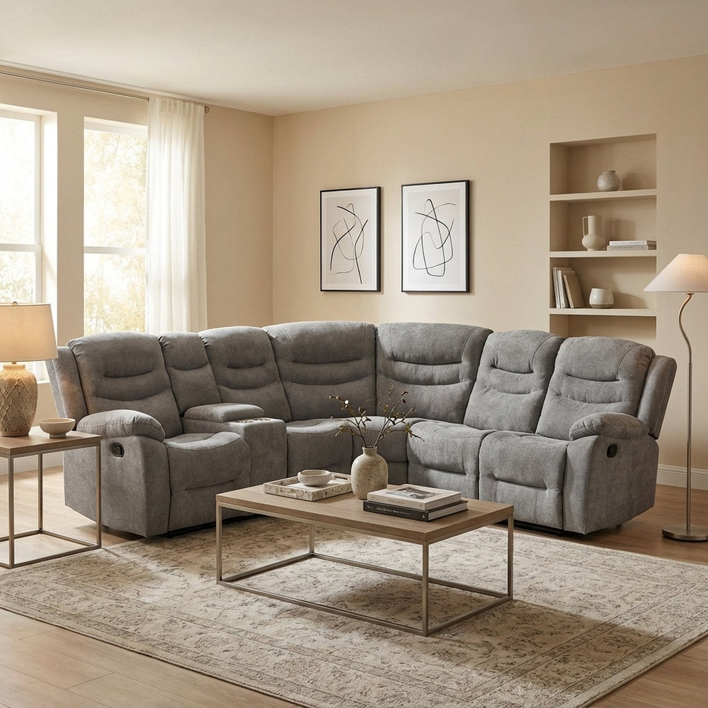 Silverdale Fabric Manual Recliner Corner Sofa - Grey