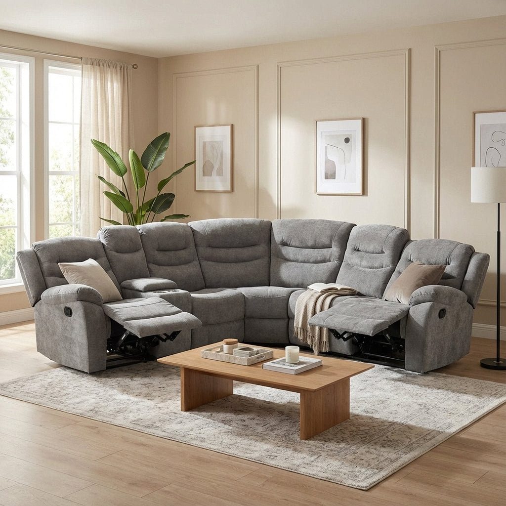 Silverdale Fabric Manual Recliner Corner Sofa - Grey